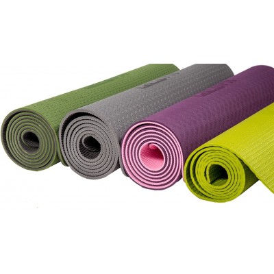 Коврик для йоги и фитнеса PROFI-FIT, 6 мм, ПРОФ (зеленый/серый)